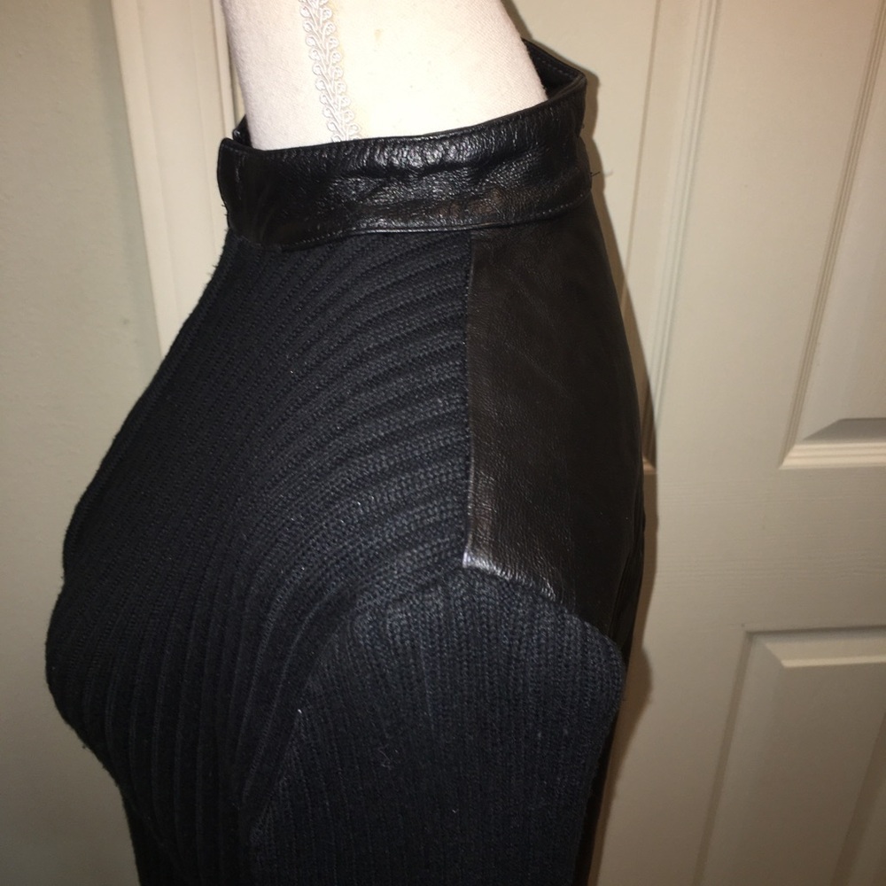 Vintage CLIO Genuine Leather/Ribbed Sweater Full Zip Jacket - Picture 10 of 12